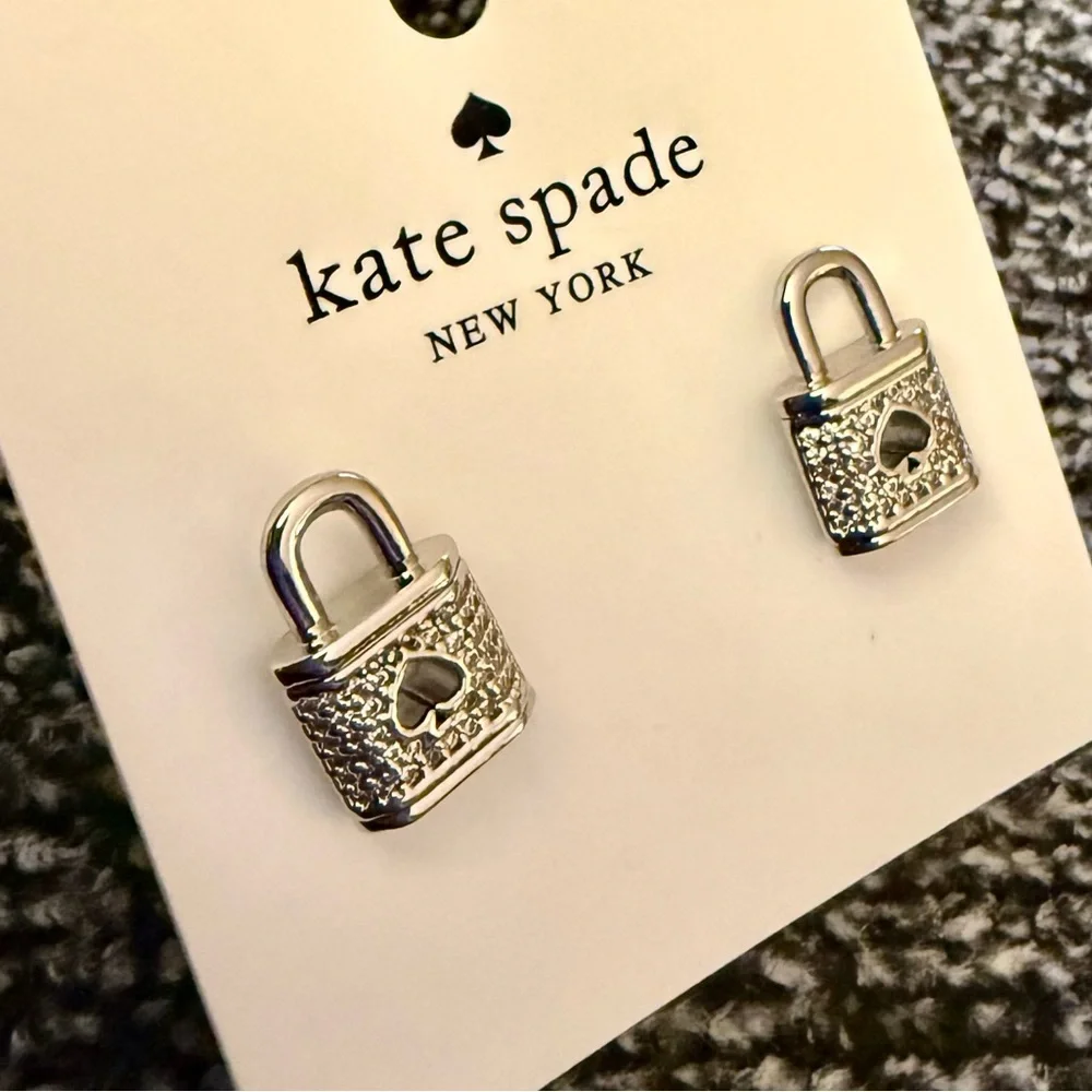Authentic kate spade New York Silver Padlock Stud Earrings - NWT